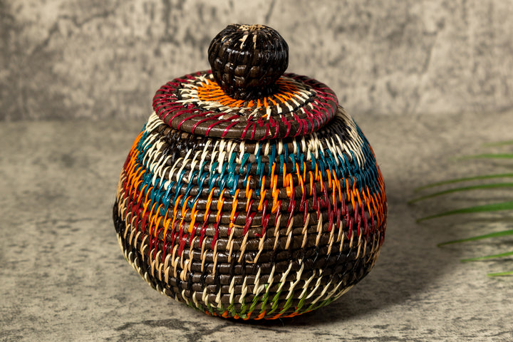 Orange Green Rainforest Serenity Woven Basket With Top