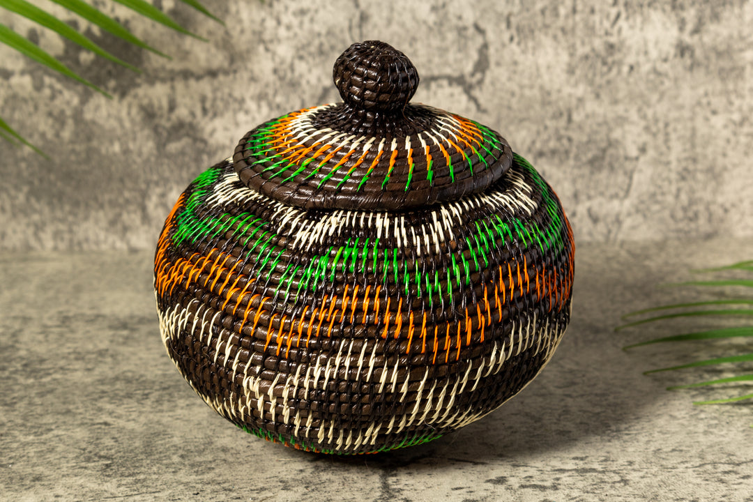 Coral Star Waves Woven Basket With Top