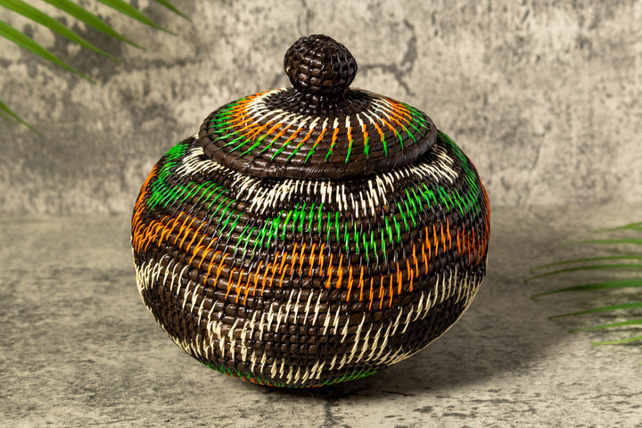 Coral Star Waves Woven Basket With Top