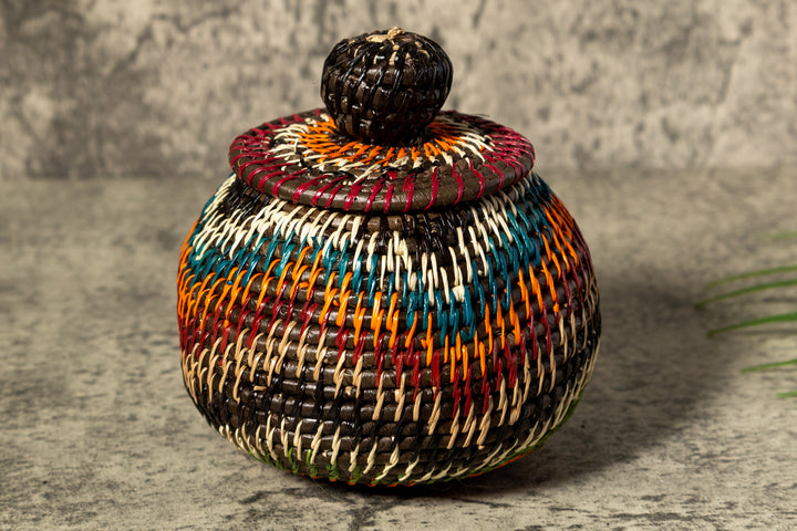 Orange Green Rainforest Serenity Woven Basket With Top
