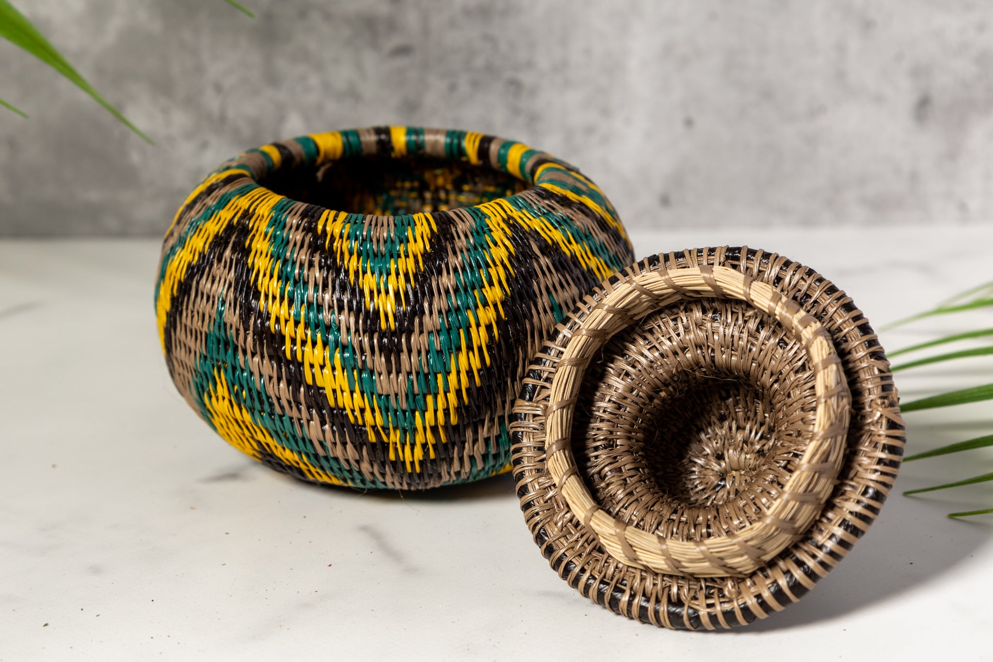 Tropical Harmony Woven Basket With Top