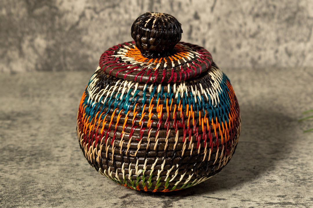 Orange Green Rainforest Serenity Woven Basket With Top