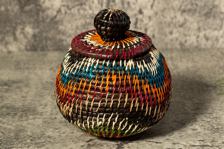 Orange Green Rainforest Serenity Woven Basket With Top