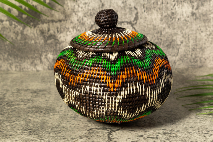 Coral Star Waves Woven Basket With Top