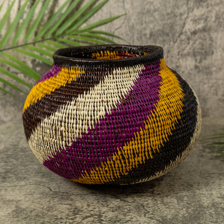 Maroon Yellow Black And White Swirl Rainforest Basket