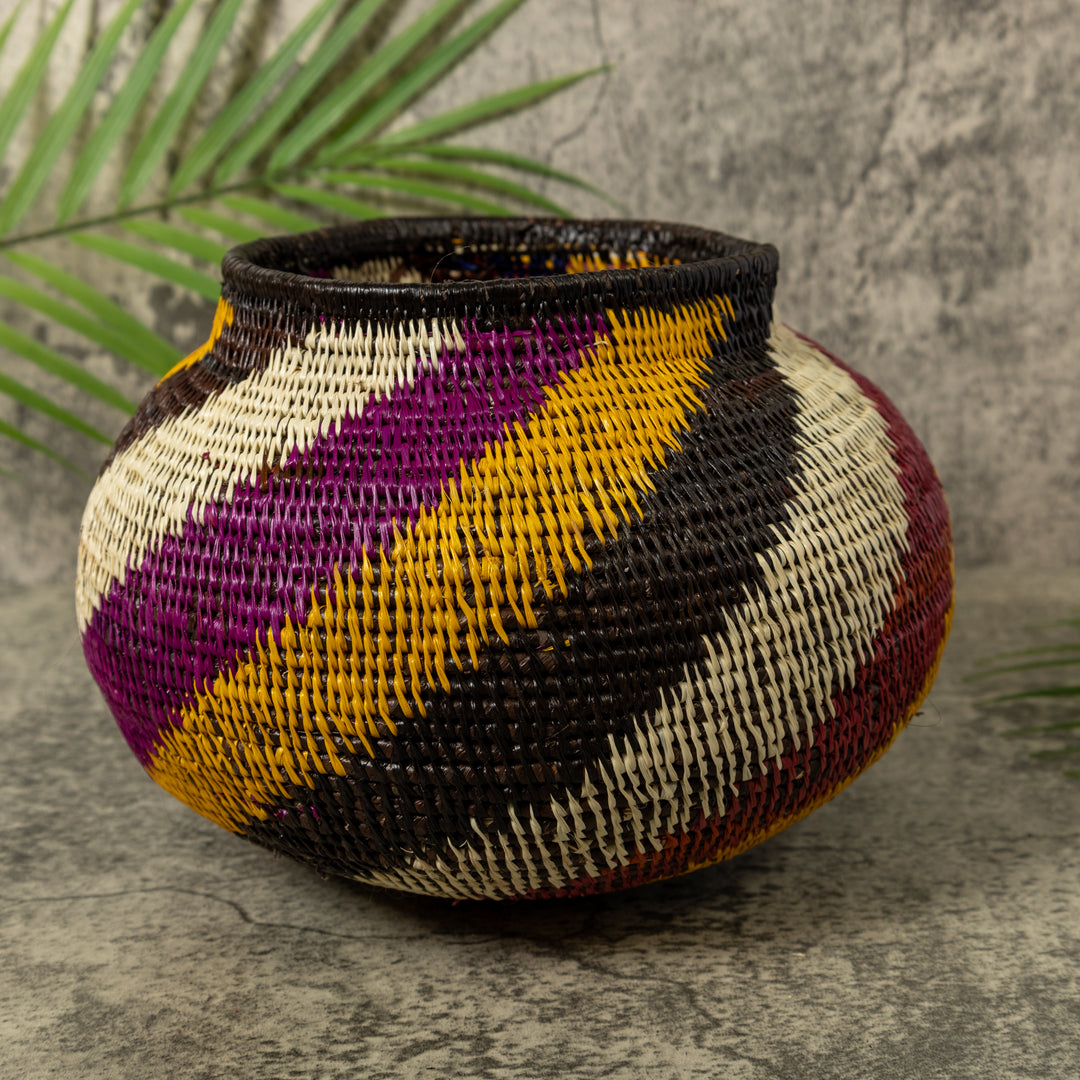 Maroon Yellow Black And White Swirl Rainforest Basket