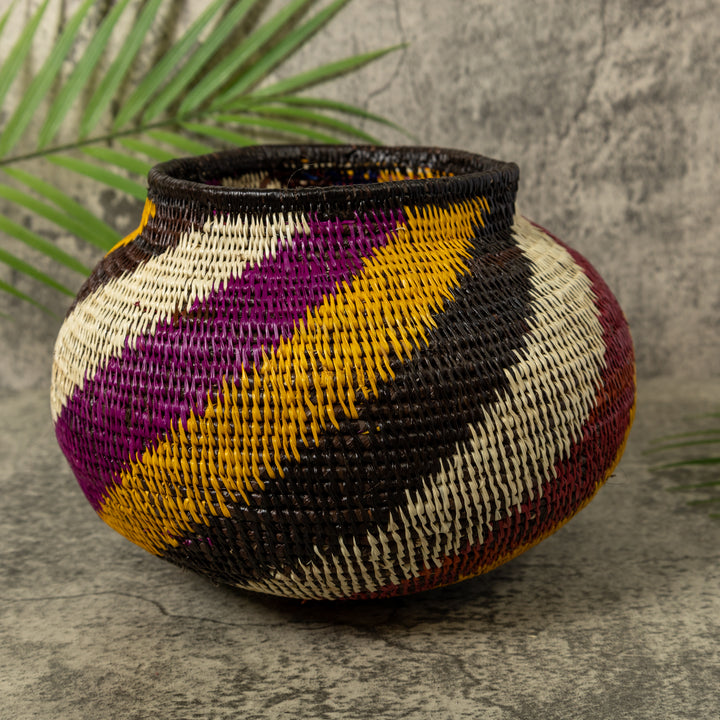 Maroon Yellow Black And White Swirl Rainforest Basket