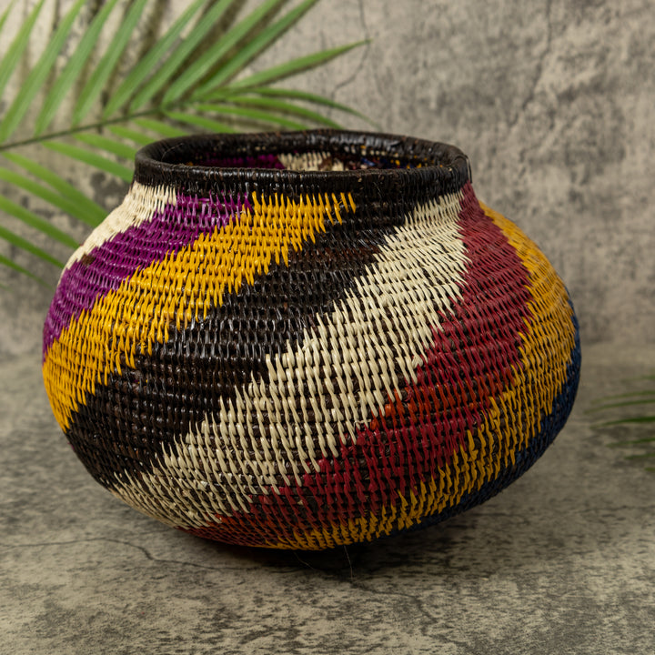 Maroon Yellow Black And White Swirl Rainforest Basket