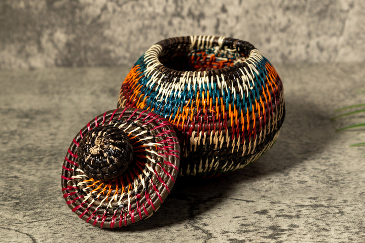 Orange Green Rainforest Serenity Woven Basket With Top