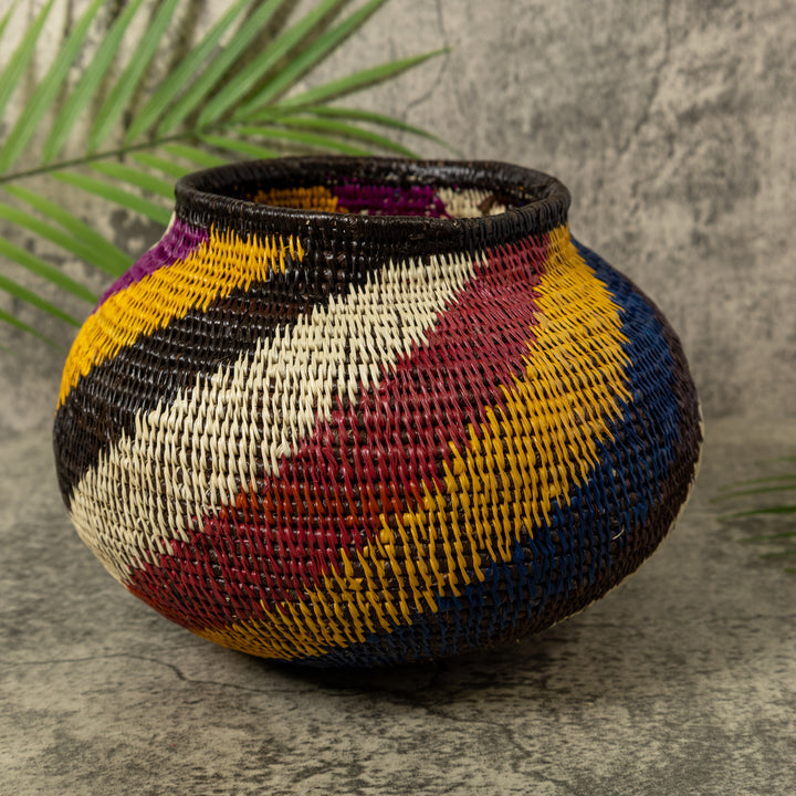 Maroon Yellow Black And White Swirl Rainforest Basket