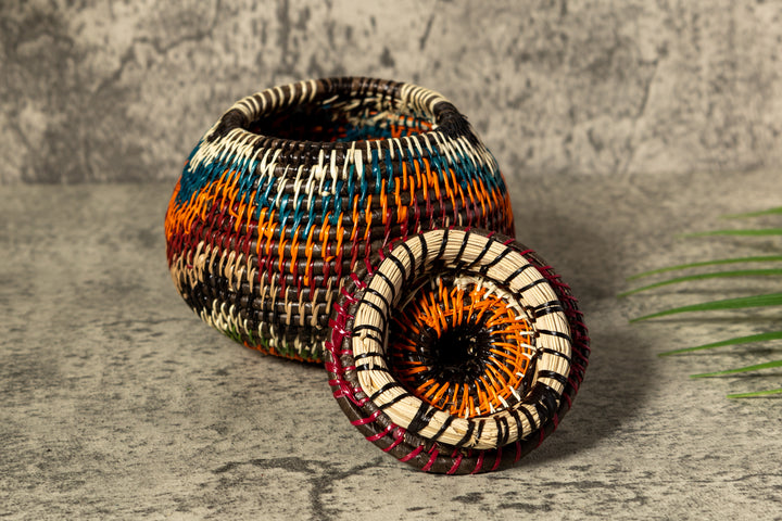Orange Green Rainforest Serenity Woven Basket With Top