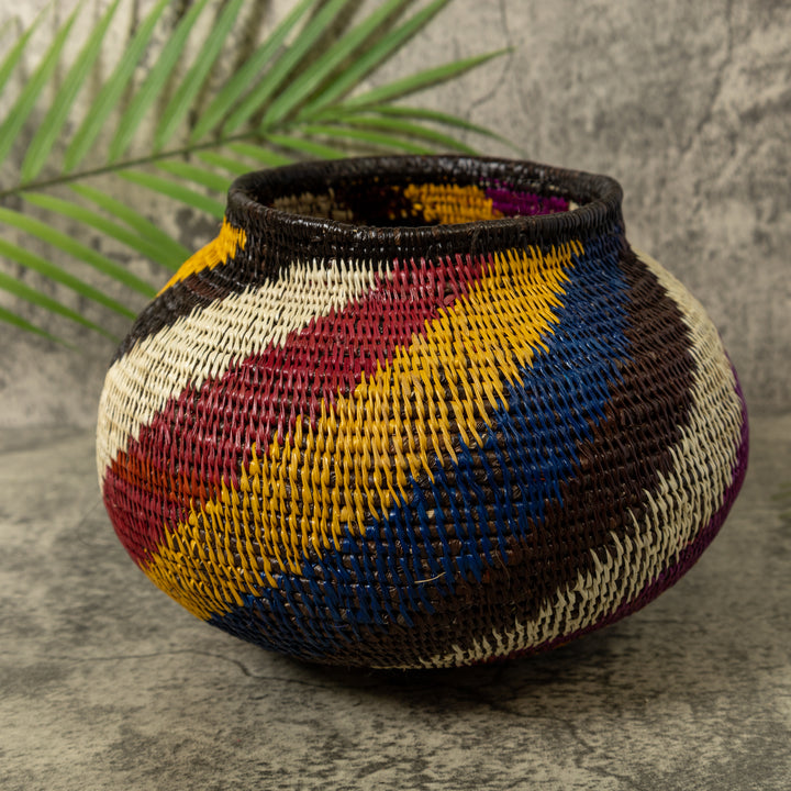 Maroon Yellow Black And White Swirl Rainforest Basket