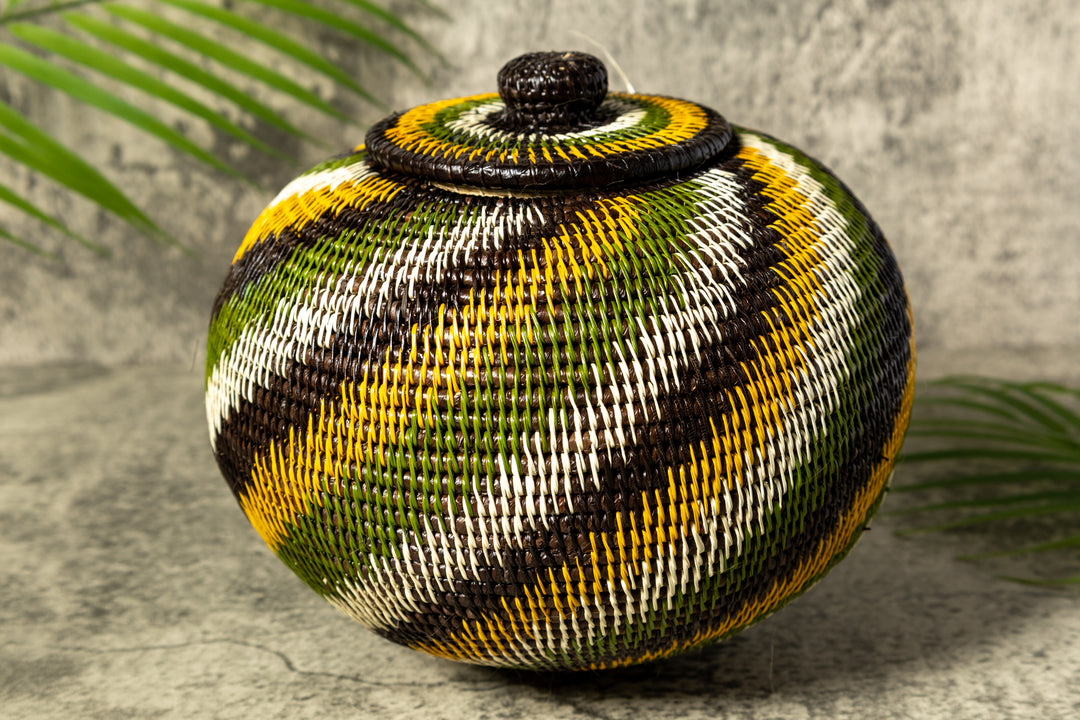 Jungle Rhapsody Woven Basket With Top