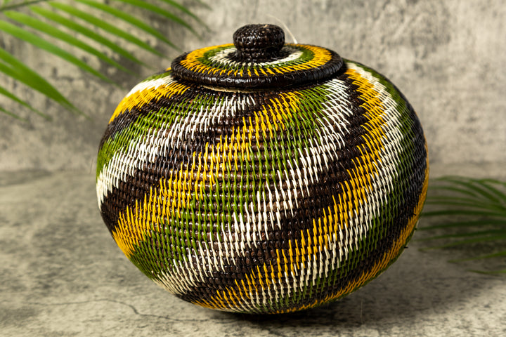 Jungle Rhapsody Woven Basket With Top