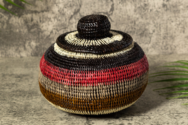 Jungle Rhythm Woven Basket With Top