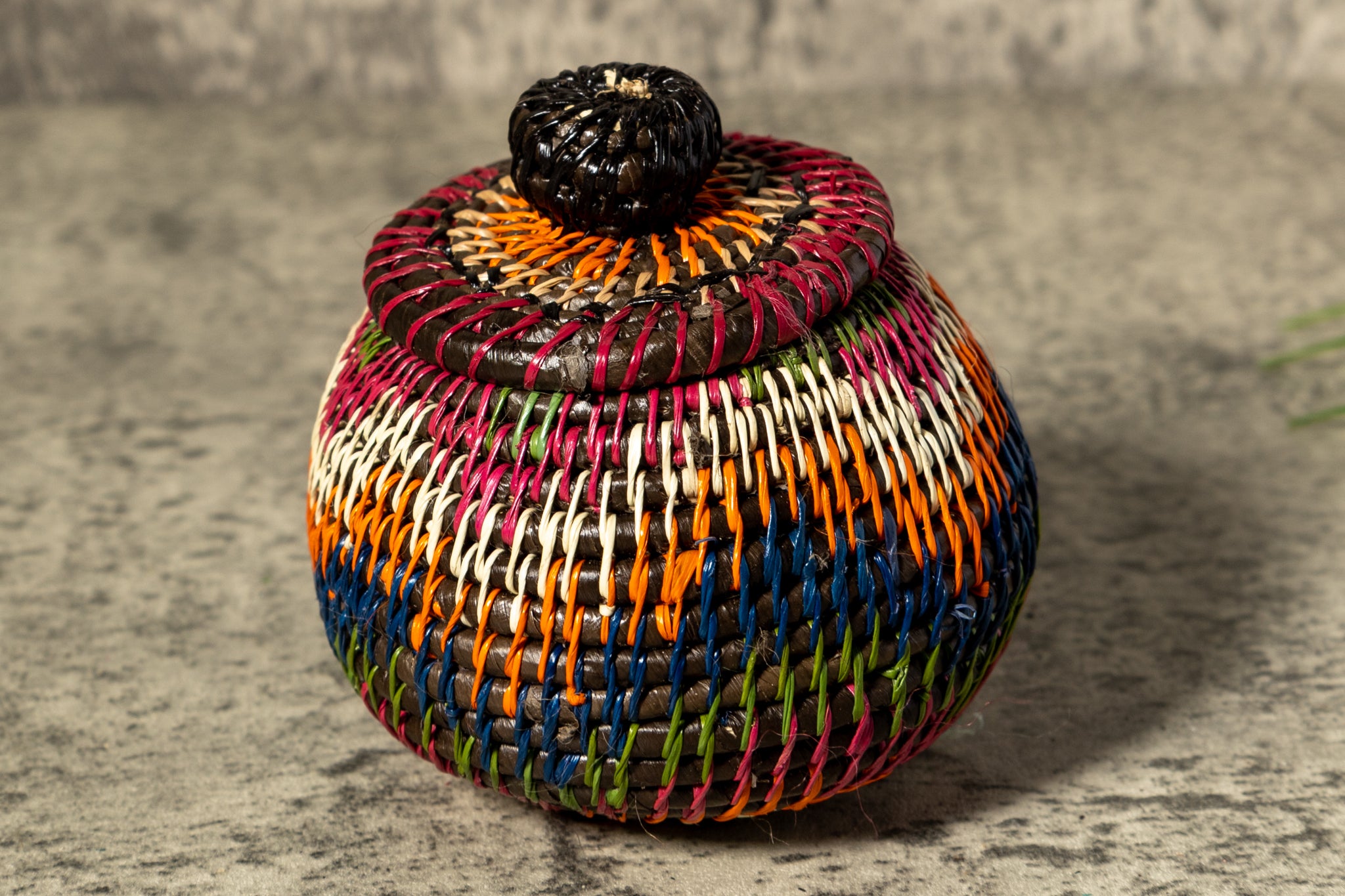 Small Orange Jungle Allure Woven Basket With Top