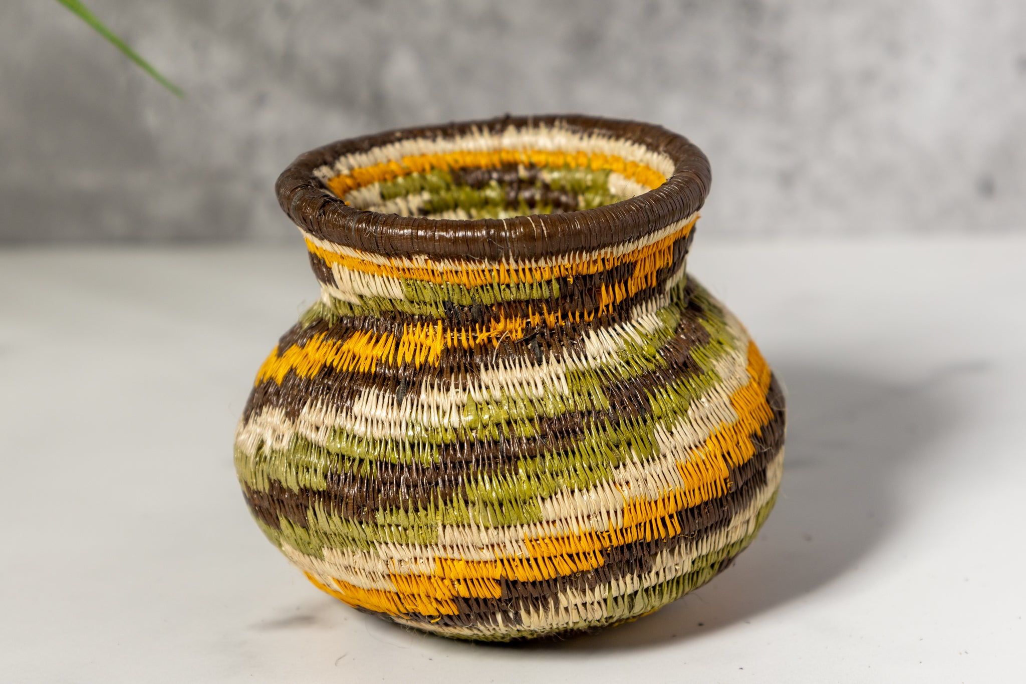 Small Gold White Green And Black Woven Rainforest Basket