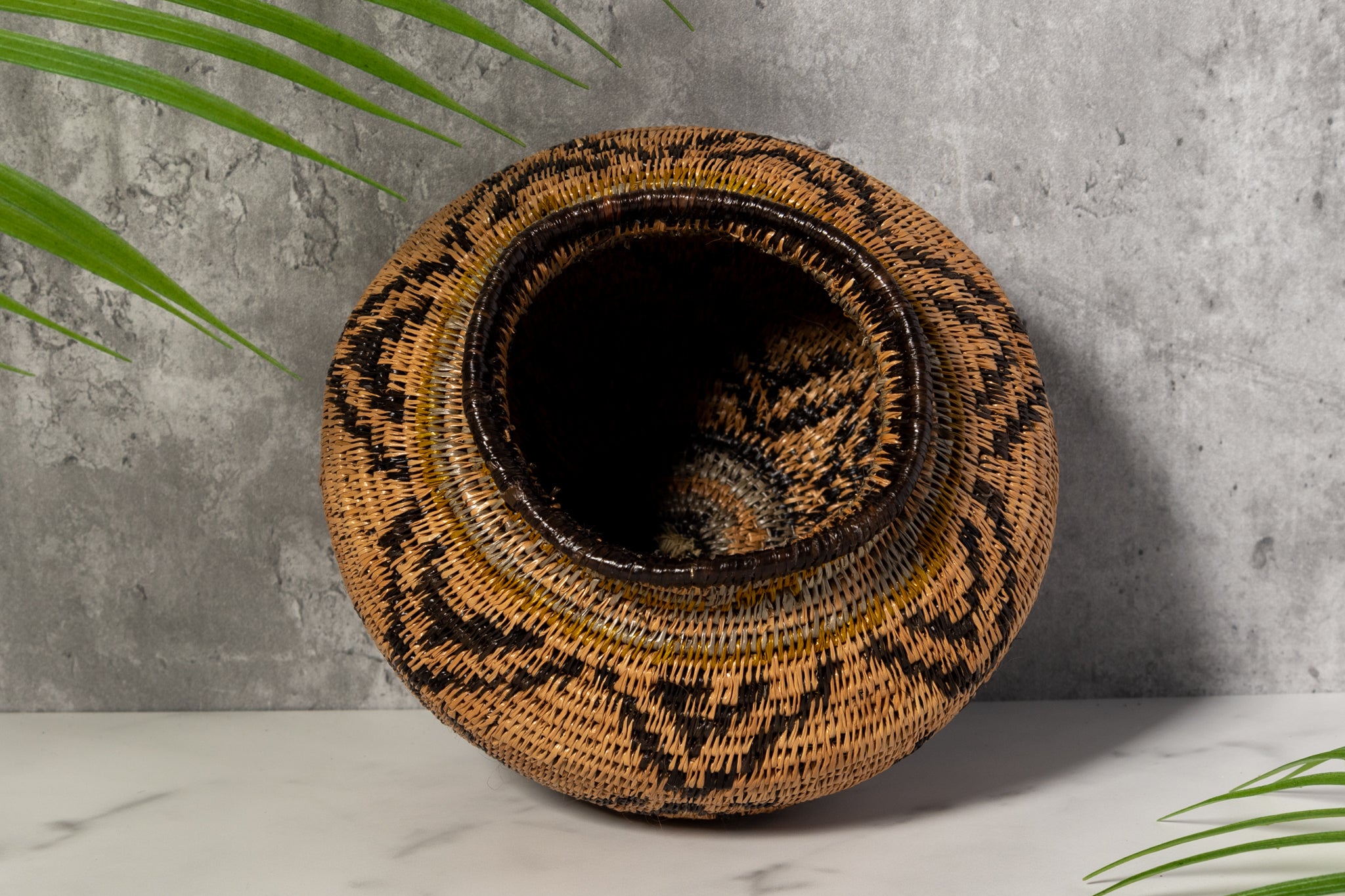 Brown And Black Southwest Design Woven Basket
