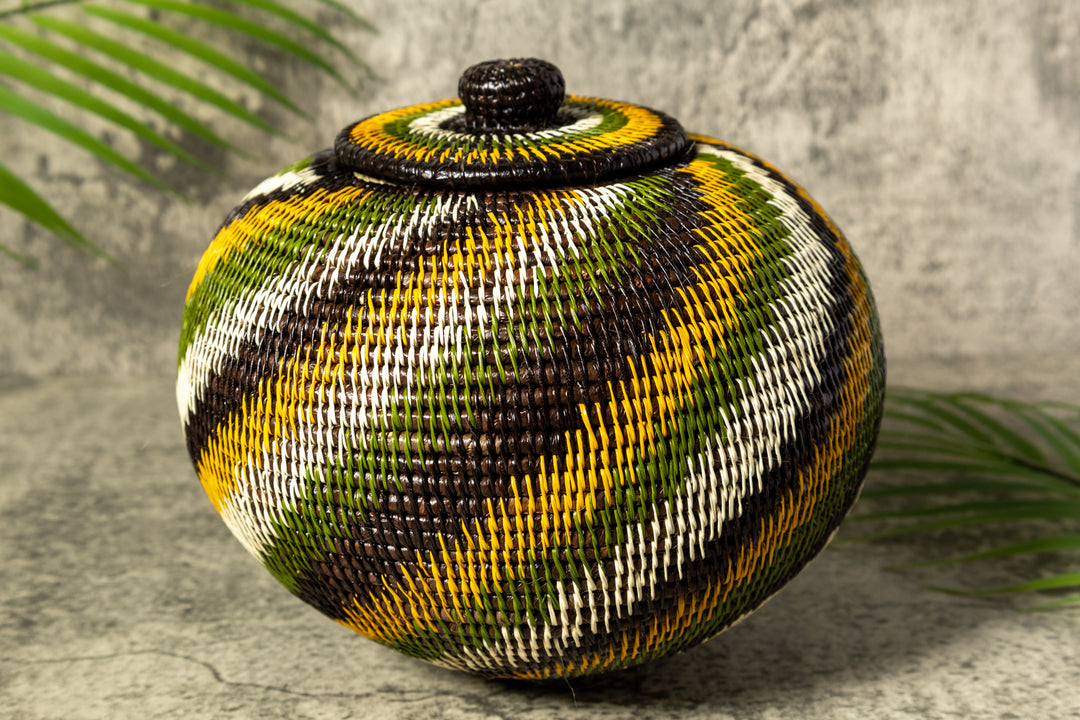 Jungle Rhapsody Woven Basket With Top