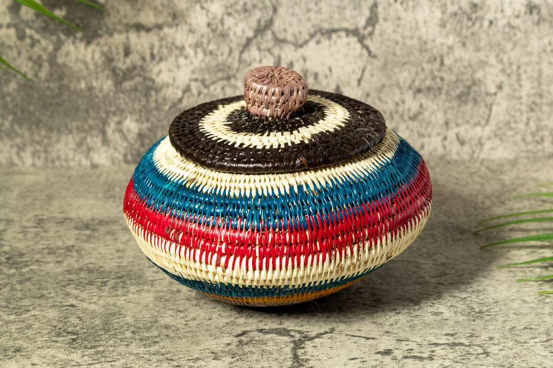 Rainbow Colors Woven Basket With Top