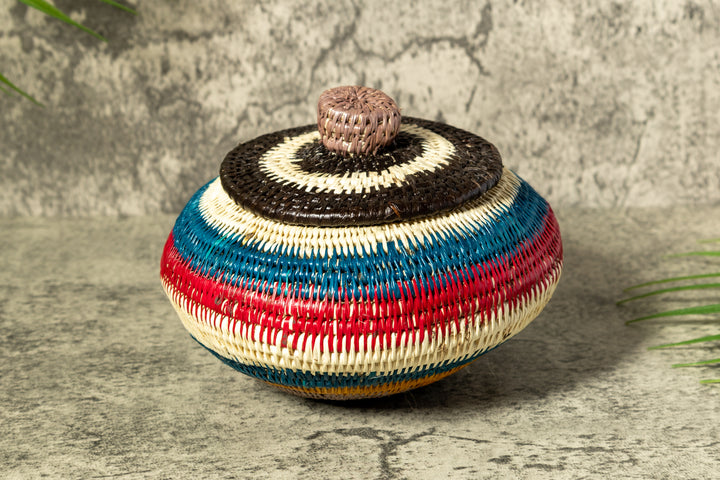 Rainbow Colors Woven Basket With Top