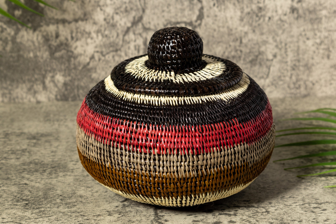 Jungle Rhythm Woven Basket With Top
