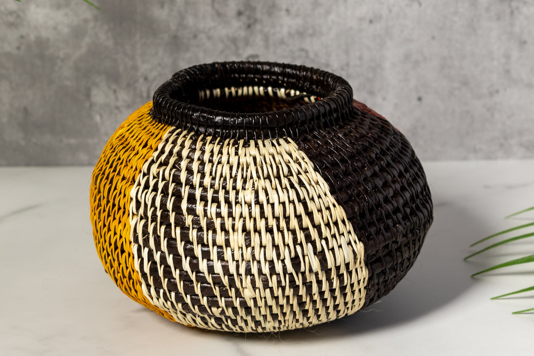 Brown Black White And Gold Classic Woven Basket