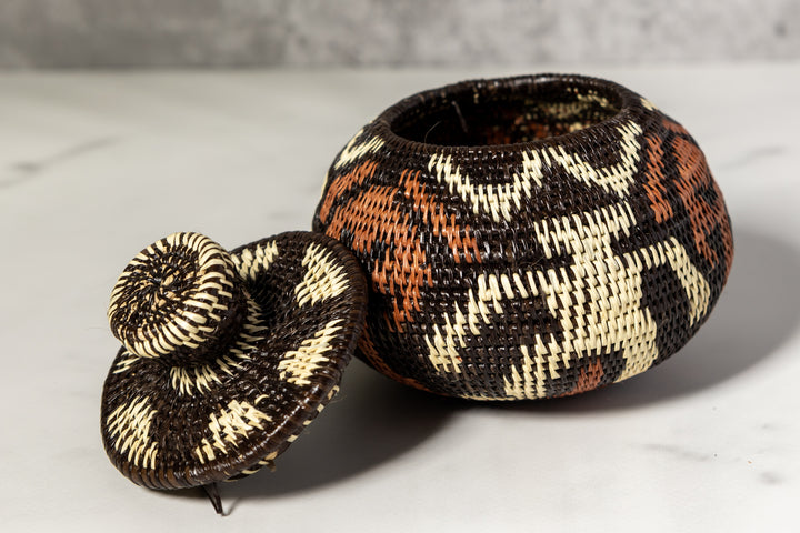 Human Cave Drawings Woven Basket With Top