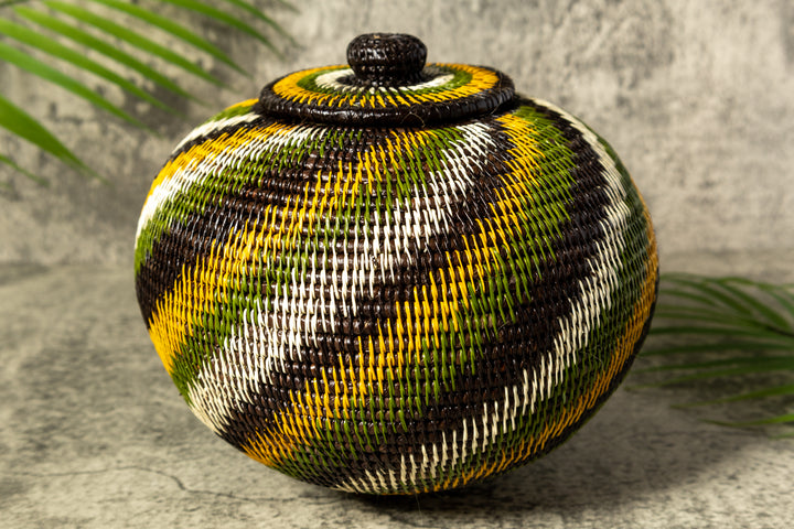 Jungle Rhapsody Woven Basket With Top