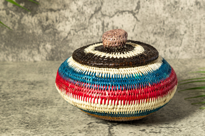 Rainbow Colors Woven Basket With Top