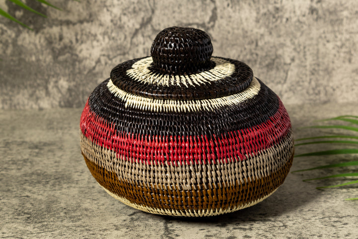 Jungle Rhythm Woven Basket With Top