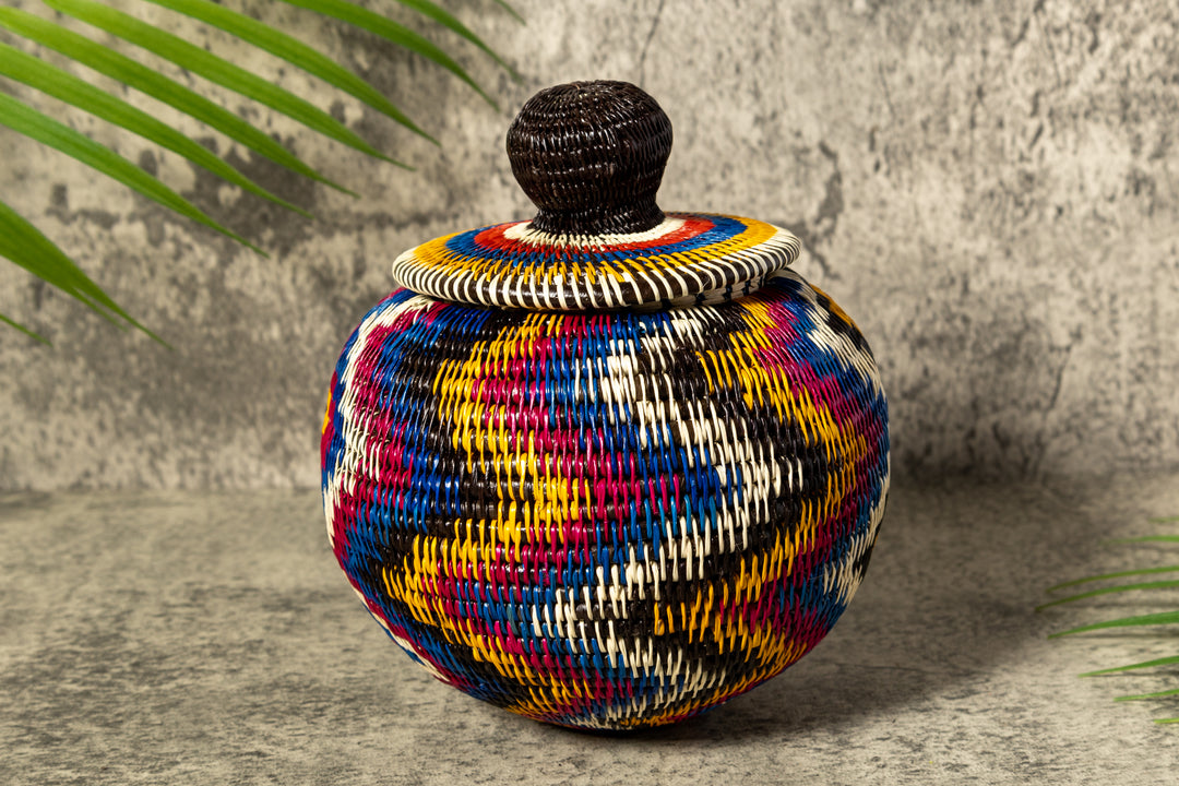 Rainbow Lightning Flash Woven Basket With Top