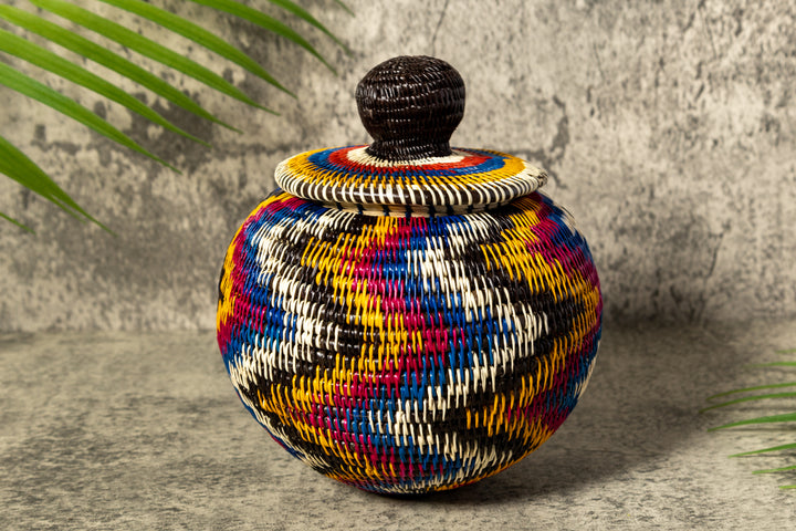 Rainbow Lightning Flash Woven Basket With Top