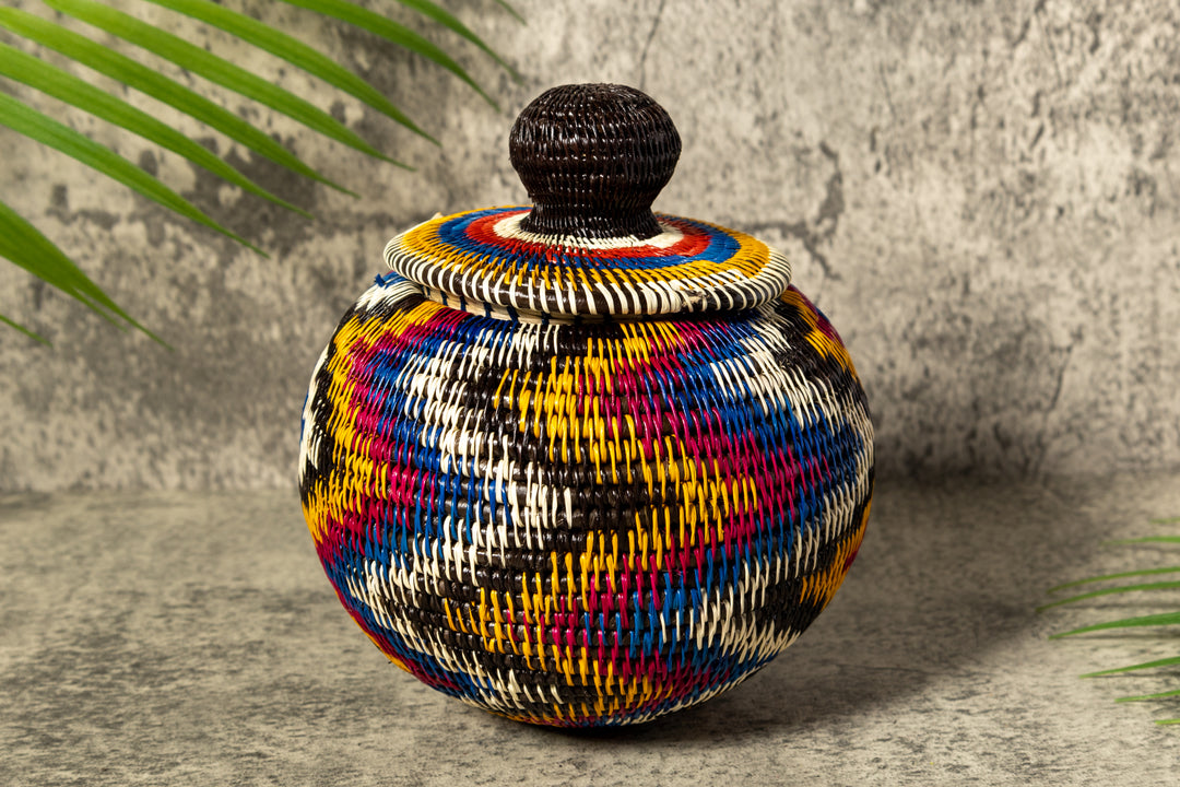 Rainbow Lightning Flash Woven Basket With Top