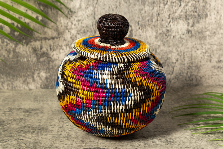 Rainbow Lightning Flash Woven Basket With Top