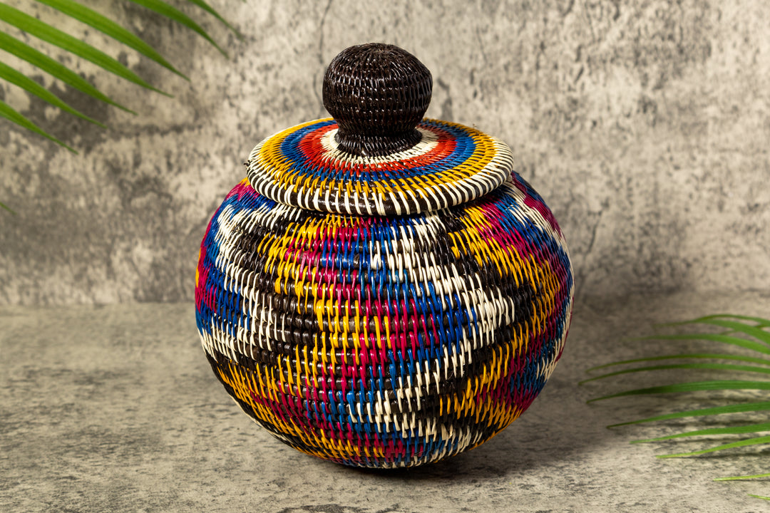 Rainbow Lightning Flash Woven Basket With Top