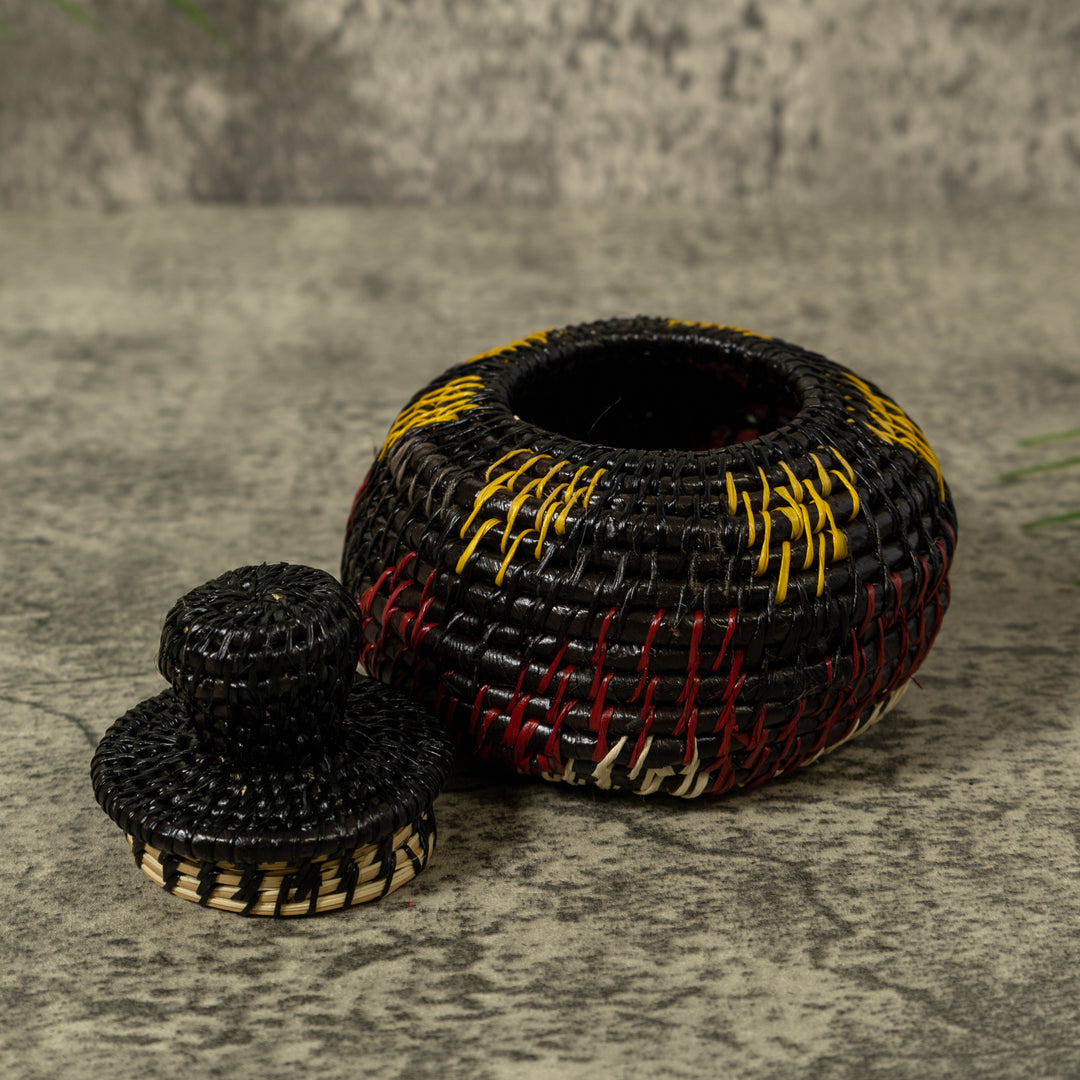 Dark Brown Yellow And White Rainforest Basket With Top