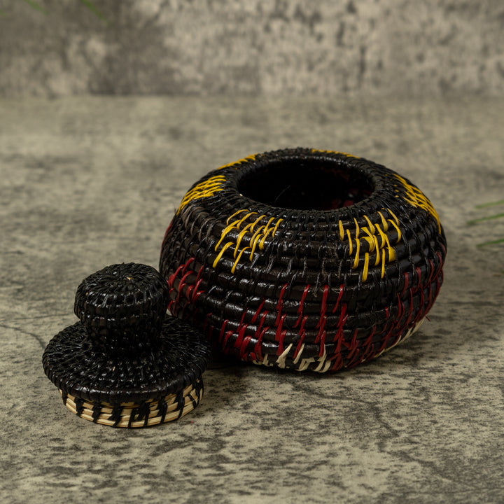 Dark Brown Yellow And White Rainforest Basket With Top
