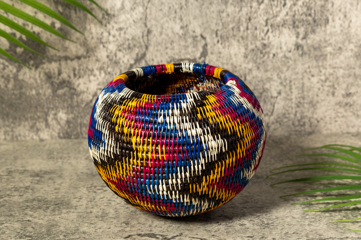 Rainbow Lightning Flash Woven Basket With Top