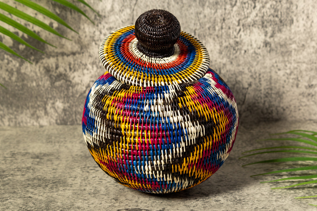 Rainbow Lightning Flash Woven Basket With Top
