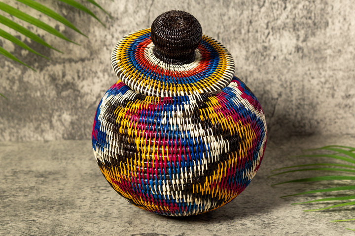Rainbow Lightning Flash Woven Basket With Top