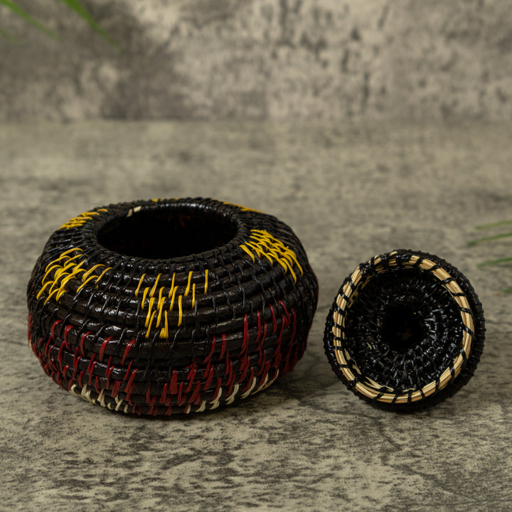 Dark Brown Yellow And White Rainforest Basket With Top