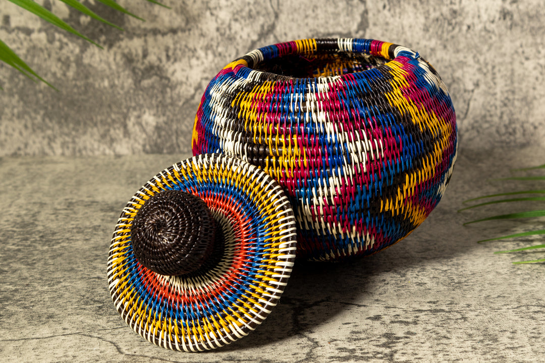 Rainbow Lightning Flash Woven Basket With Top
