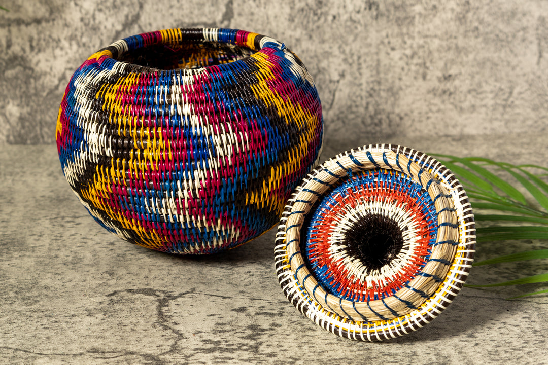 Rainbow Lightning Flash Woven Basket With Top
