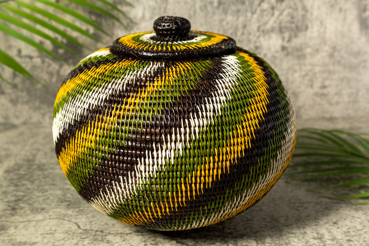 Jungle Rhapsody Woven Basket With Top