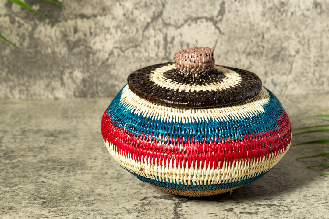 Rainbow Colors Woven Basket With Top