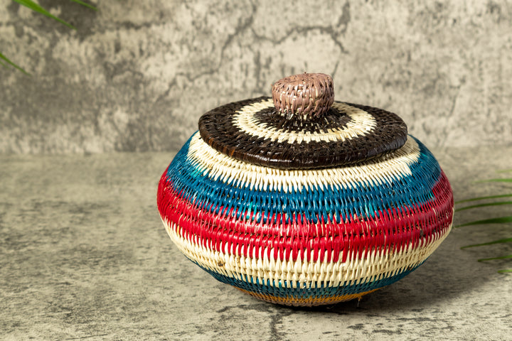 Rainbow Colors Woven Basket With Top