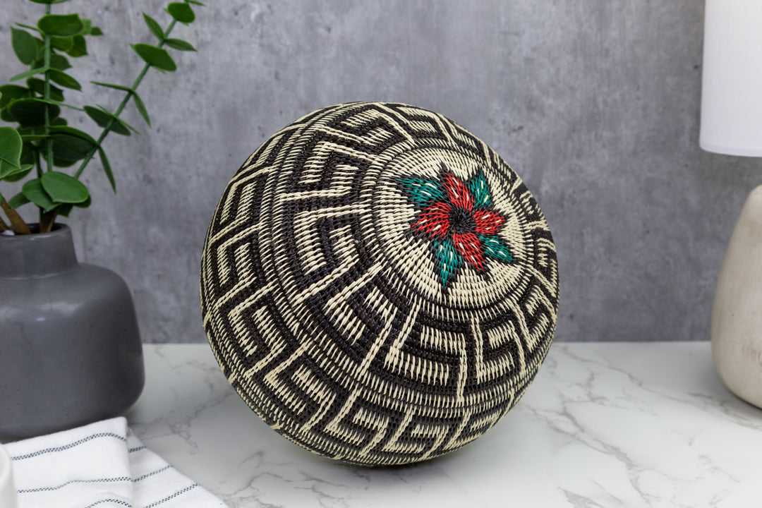 Greek Key Black and White Woven Basket