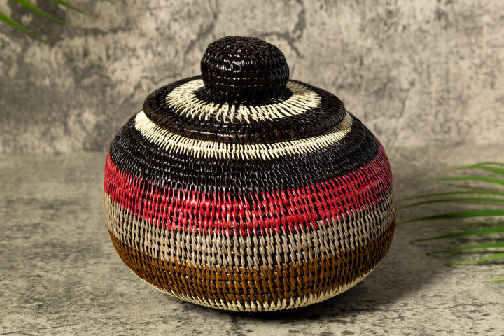 Jungle Rhythm Woven Basket With Top