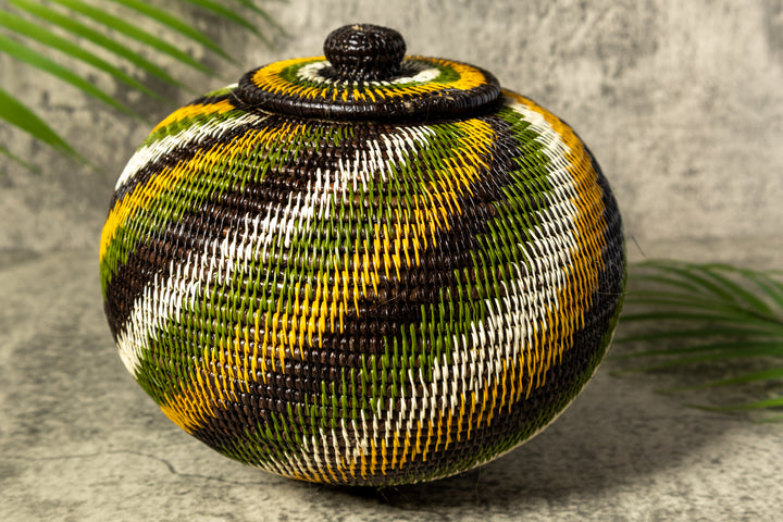 Jungle Rhapsody Woven Basket With Top